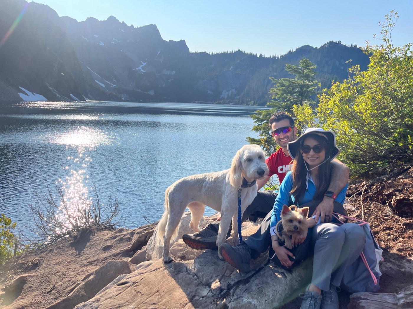 Sabrina with her husband and dogs